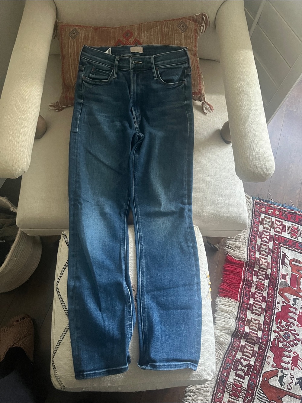 MOTHER Straight Leg Blue Denim Jeans - Picture 3 of 7